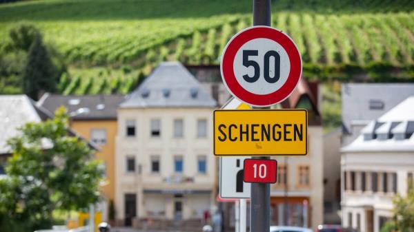 Schengen sign in the village of Schengen